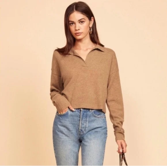 REFORMATION Cashmere Polo Size XS Camel As Seen On Taylor Swift… - Picture 8 of 16